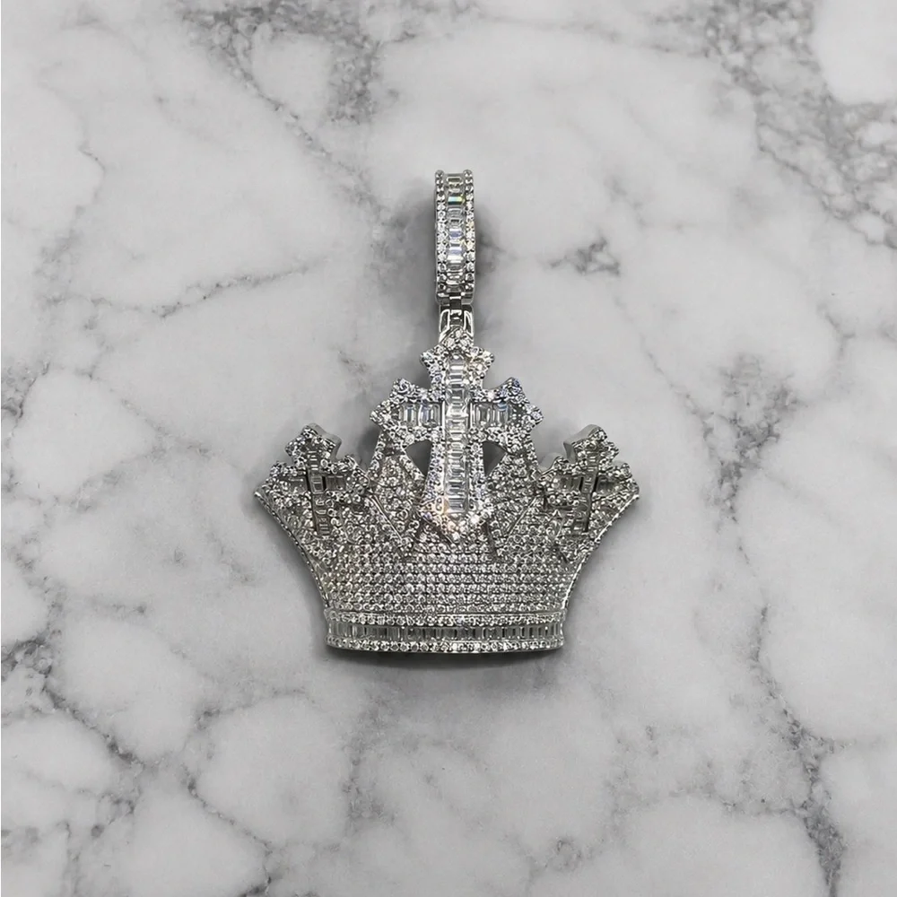 925 Sterling Silver 4.50CTW MOISSANITE Crown Cross Men’s Pendant